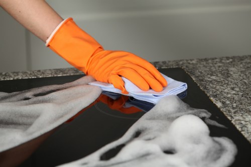 House cleaning routine in a bright living room