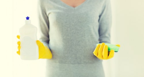 Freshly cleaned home surfaces with organized supplies