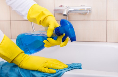 Seasonal deep cleaning setup with cleaning supplies