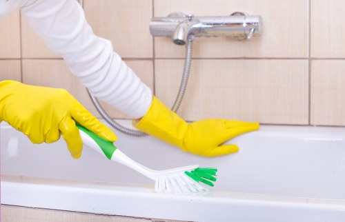 Cleaning supplies prepared for a regular maintenance schedule