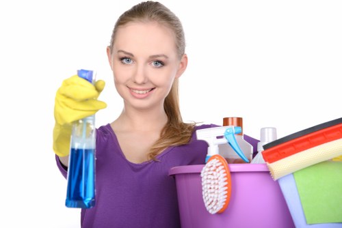 Sanitized high-touch surfaces in a workplace cleaning routine